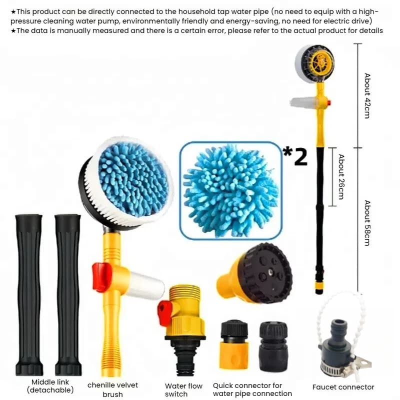 Mop per lavaggio auto multifunzionale Spazzola per auto in ciniglia Kit spazzola per lavaggio a immersione rotante automatico con idropulitrice ad alta pressione per auto
