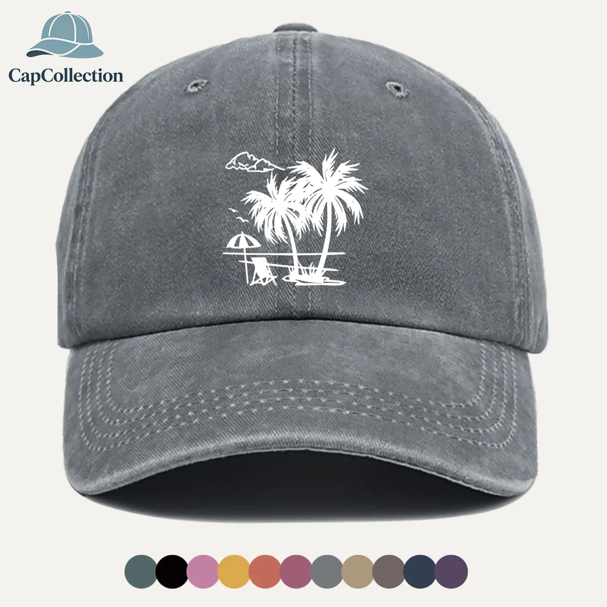 Cappellino da Baseball con Stampa Motivo Albero di Cocco, Stile Hip-Hop Trendy, Nero, Traspirante e Confortevole