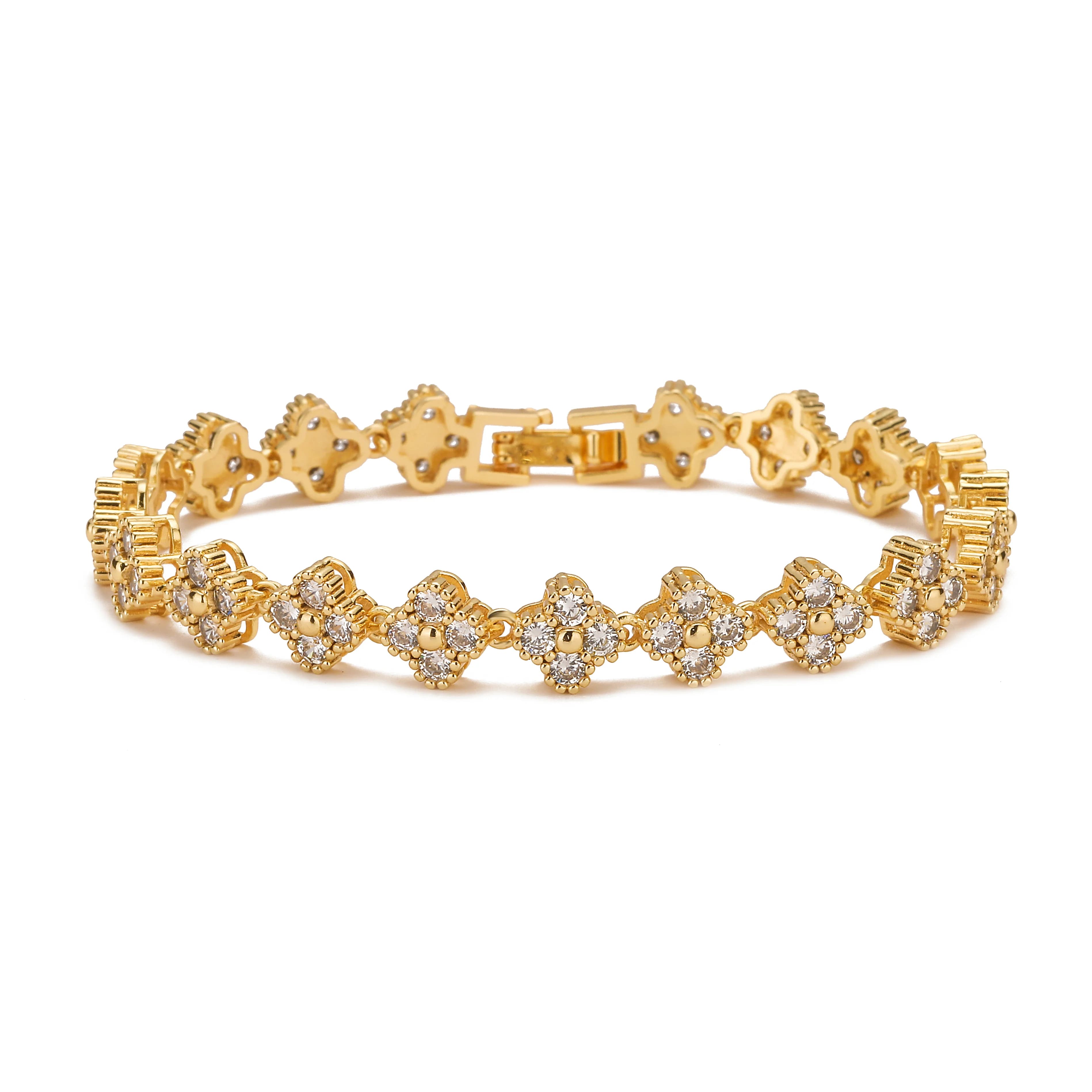 Set di gioielli con collana e bracciale a forma di fiore in ottone placcato oro 18 carati, per regalo di Natale per donne e migliori amiche