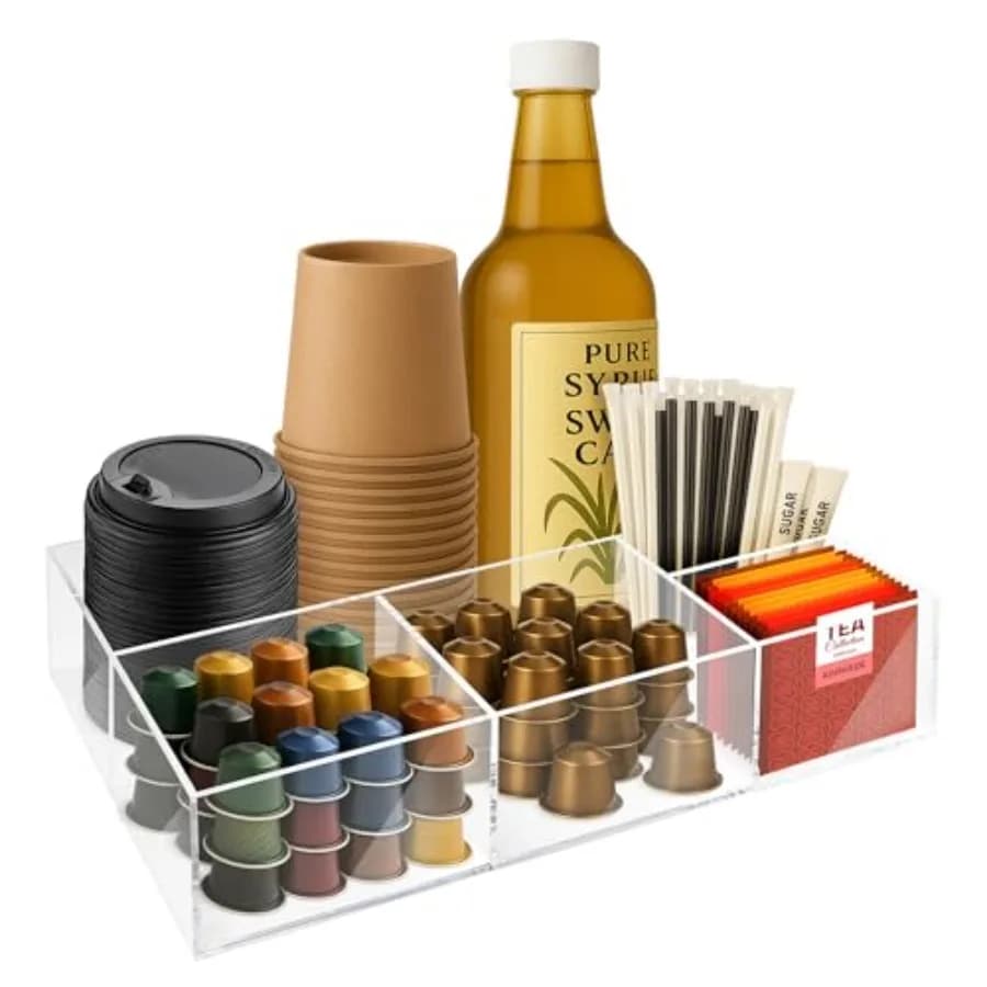 Acrylic Coffee Bar Station Snack Tea Organizer and Storage Holder for Office Coffee Table Perfect Countertop Setup for Syrup Cr