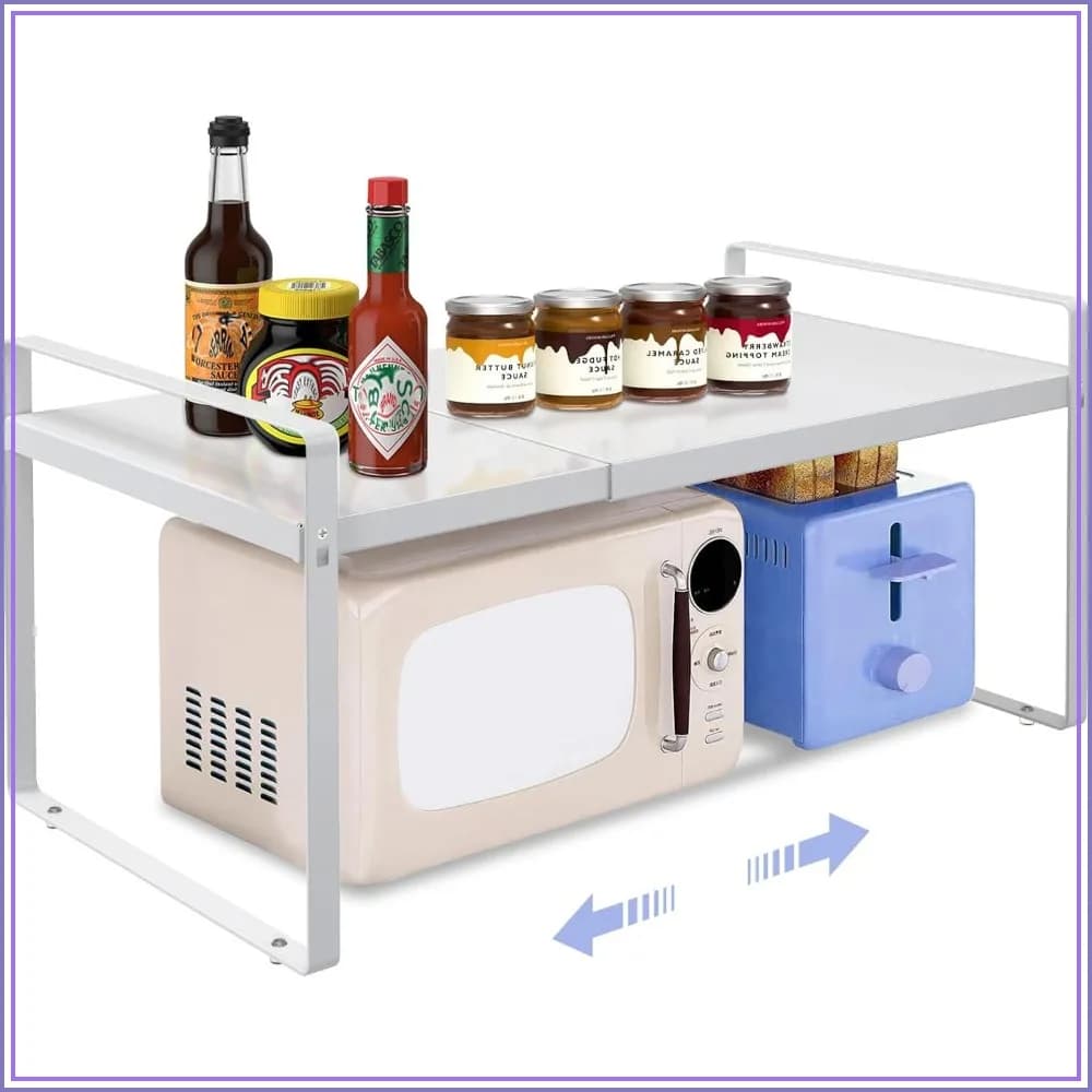 Expandable Cabinet Shelf Organizer, 14"-25" Adjustable Rack, 11" Wide Spice Rack, Countertop Shelf & Pantry Storage