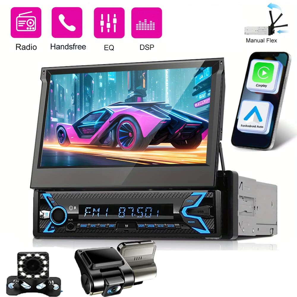 Autoradio touchscreen da 7 pollici a schermo singolo con Apple CarPlay e Android Auto, ricevitore audio per auto Bluetooth Mirrorlink FM