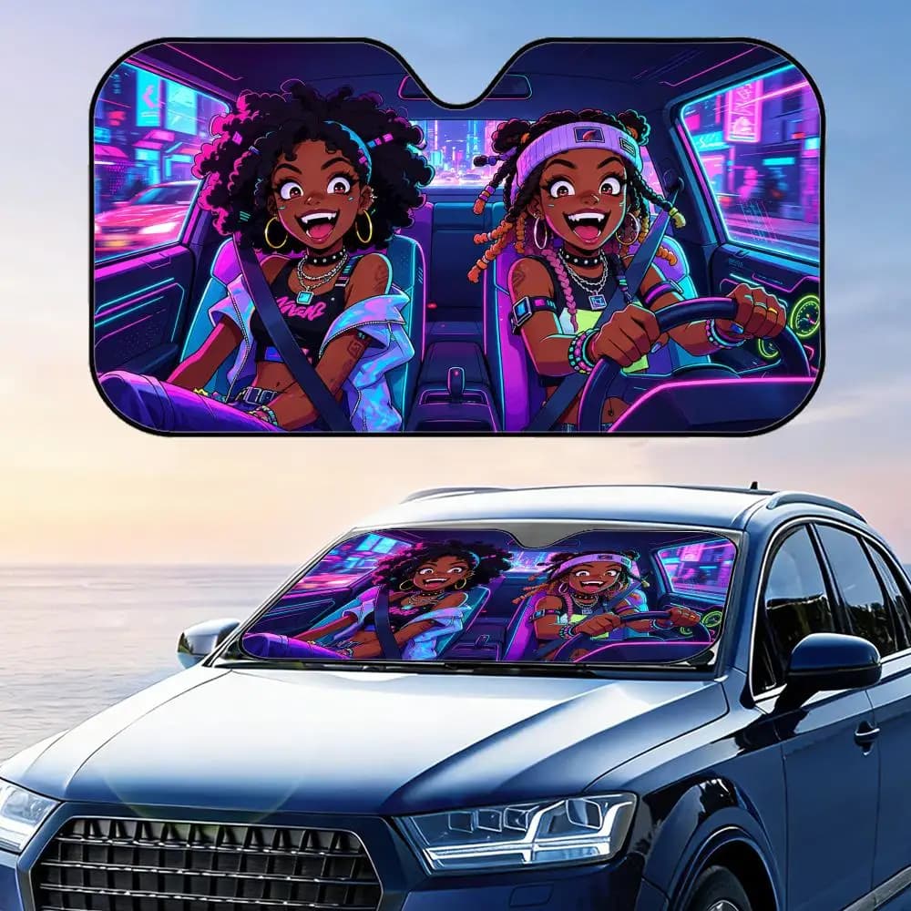 Cyber girl driving Sun Visor Foldable Universal Car Windshield Sun Shade UV Protection Heat Insulation Foldable Cover