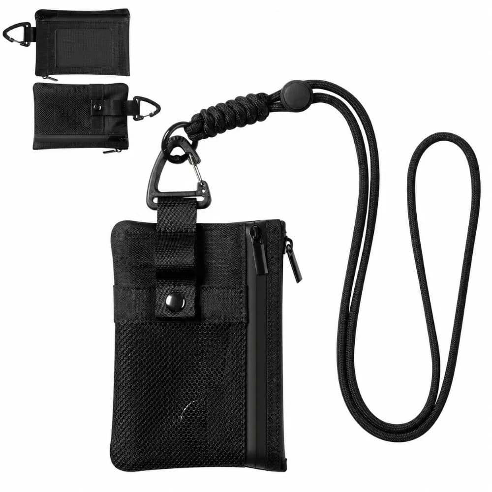 Durable Nylon RFID Wallet RFID Blocking Zipper Lanyard Wallet Lightweight with Lanyard Travel Neck Wallet For Women Men
