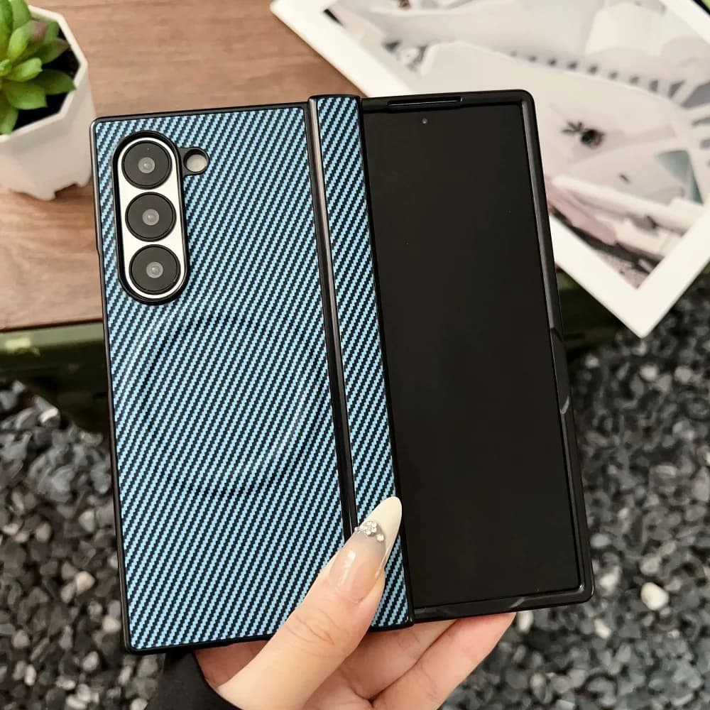 Opaque phone cases with premium fiber pattern for Samsung Galaxy Z Fold 7 6 5 4 Shockproof protective case with magnetic wireless charging