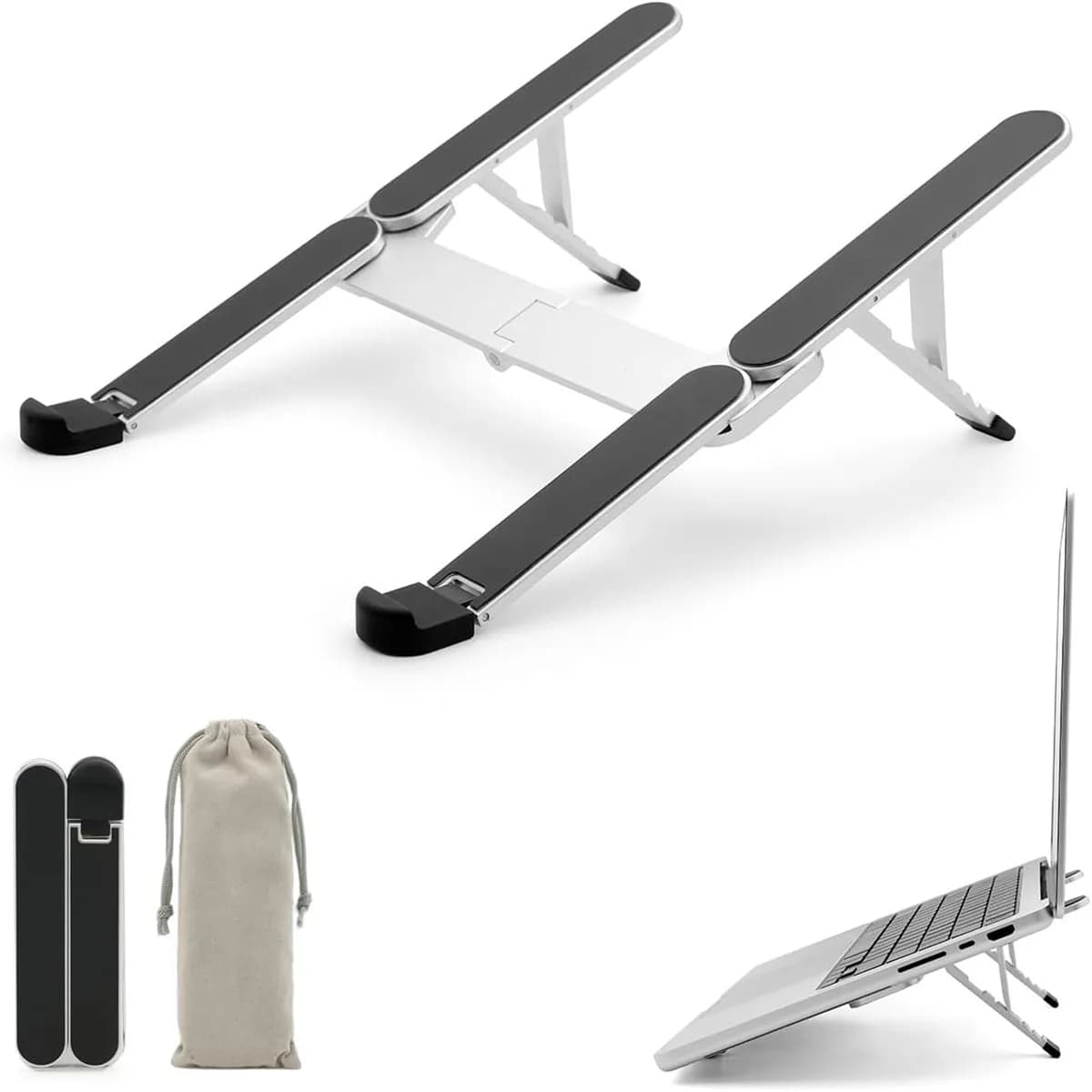 Mini Bi-Foldable Aluminum Laptop & Tablet Stand – Ultra-Portable Lightweight Stand for Desk, Car & Business Travel