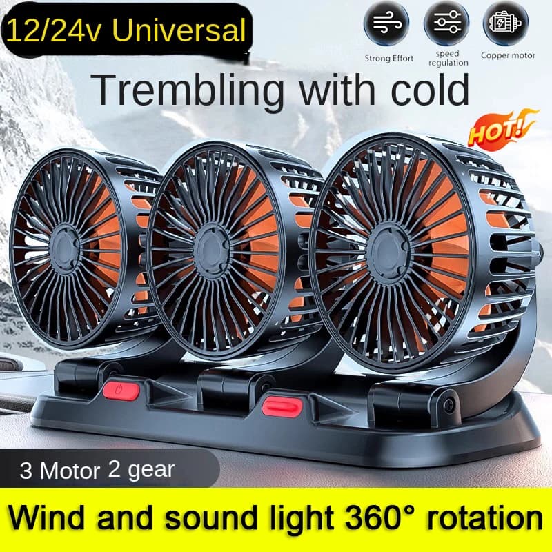 Ventilatore per auto con testa 1/2/3 360 ° Ventilatore d'aria regolabile Ventilatore elettrico automobilistico Ventilatore USB/12V/24V Ventilatore silenzioso per auto a 2 velocità Scrivania per casa Ufficio e auto