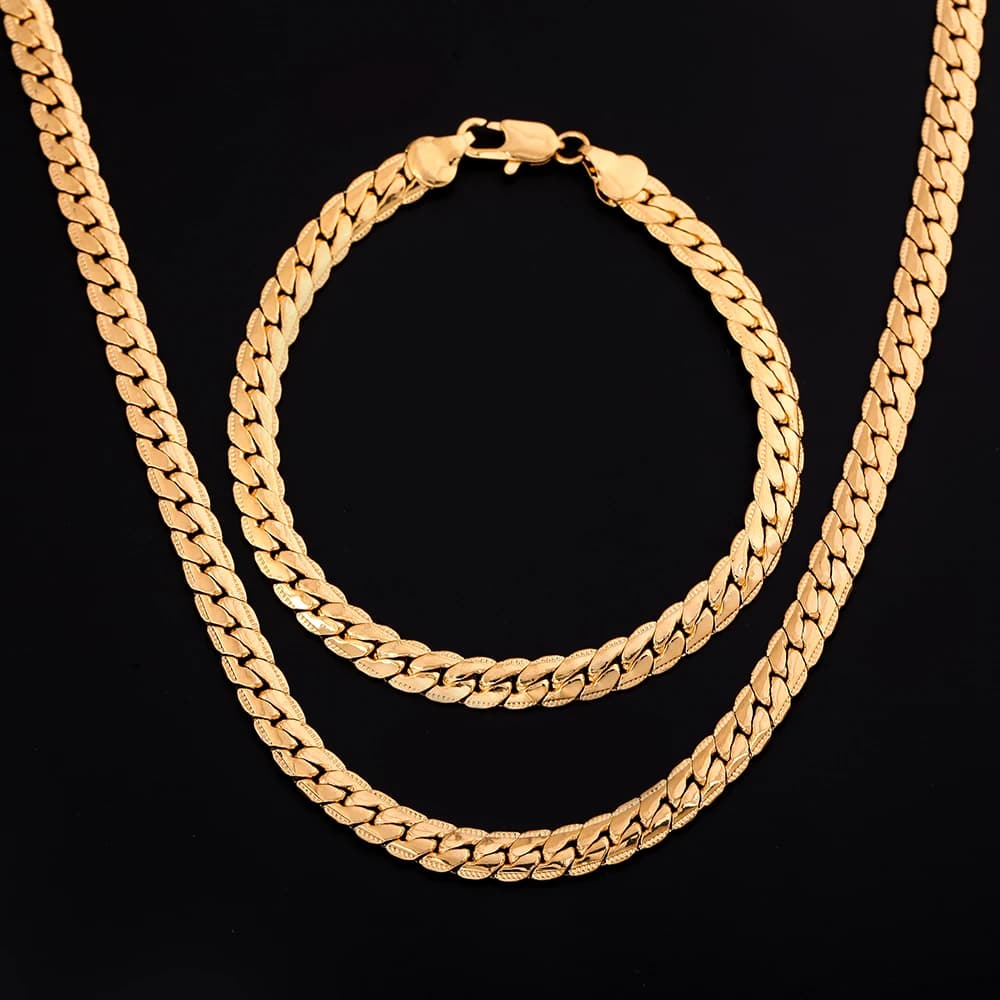 Braccialetti a catena in argento sterling 925 oro 18 carati 6MM collana per donna uomo moda set di gioielli da sposa per feste regali