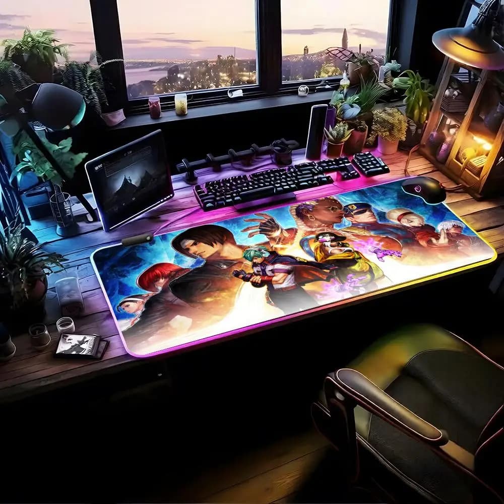 Tappetino per mouse Game King Of Fighter RGB, tappetino da gioco per scrivania, tappetino per mouse HD con luce LED XXL per giocatori