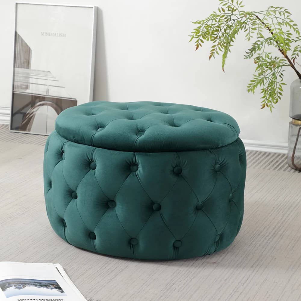 Pouf Moderno in Velluto Trapuntato con Contenitore - Poggiapiedi Multifunzionale con Spazio di Archiviazione Nascosto per Soggiorno e Camera da Letto