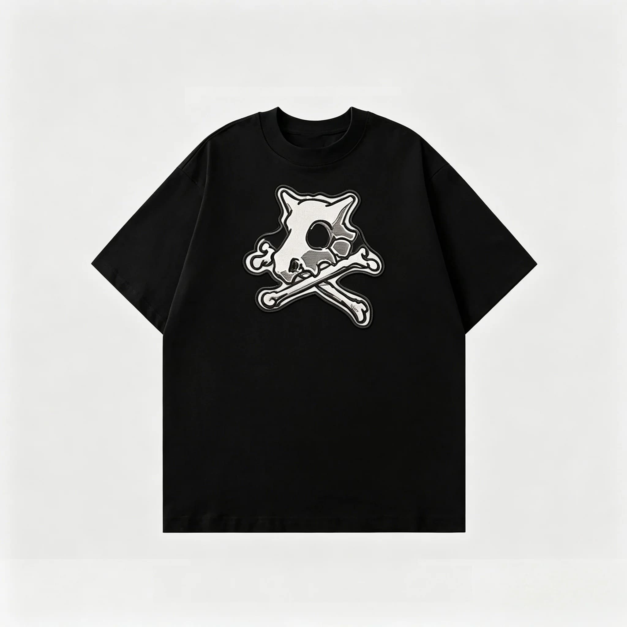 Pokemon Cubone Skull Crossbones Printed T-Shirt Men Dark Style Oversized Cotton Tee Unisex Summer Casual Streetwear Anime