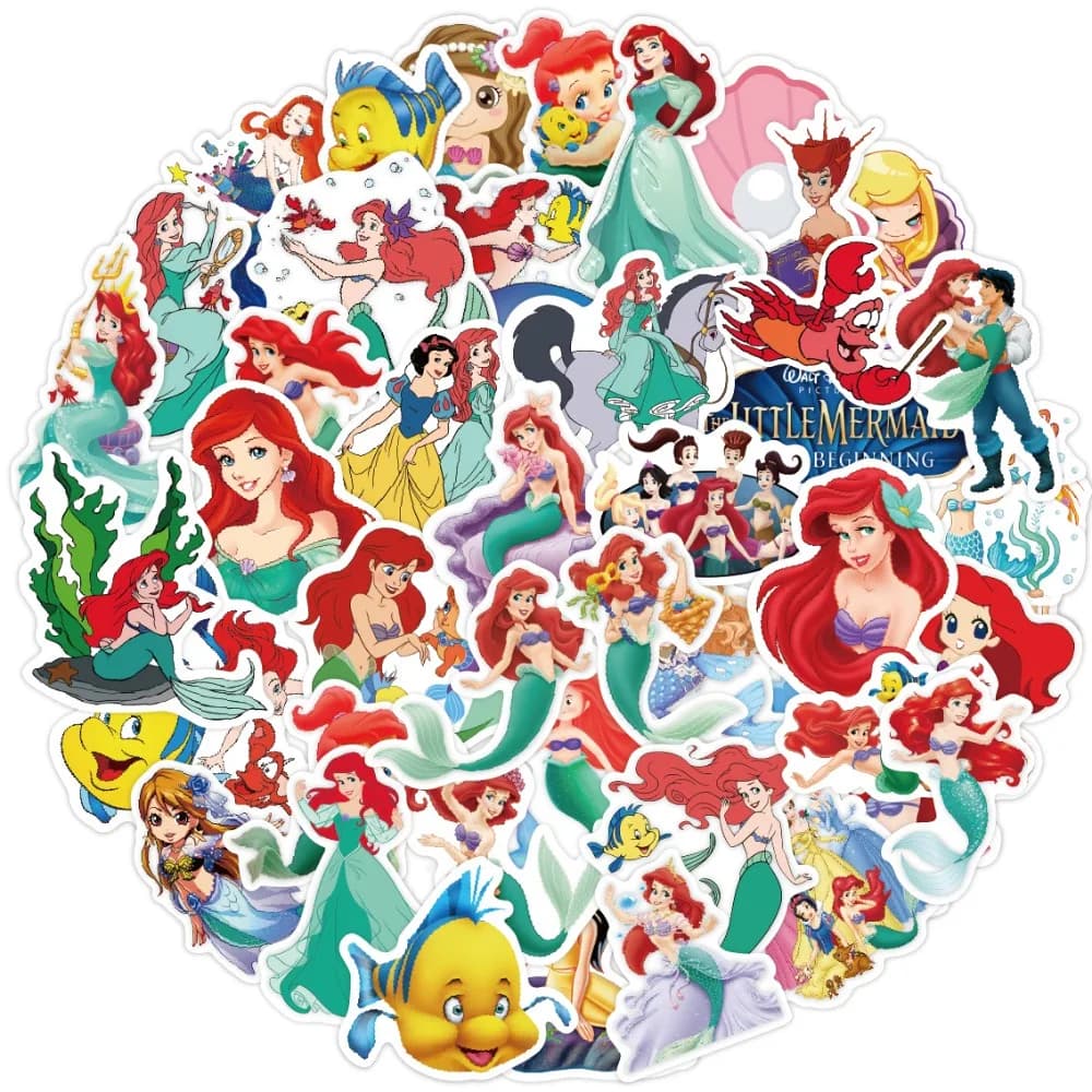 50pcs Elsa Mermaid Cartoon Graffiti Stickers Decals Suitcase Laptop Computer Water Cup Guitar Decoration DIY Kids Classics Toy