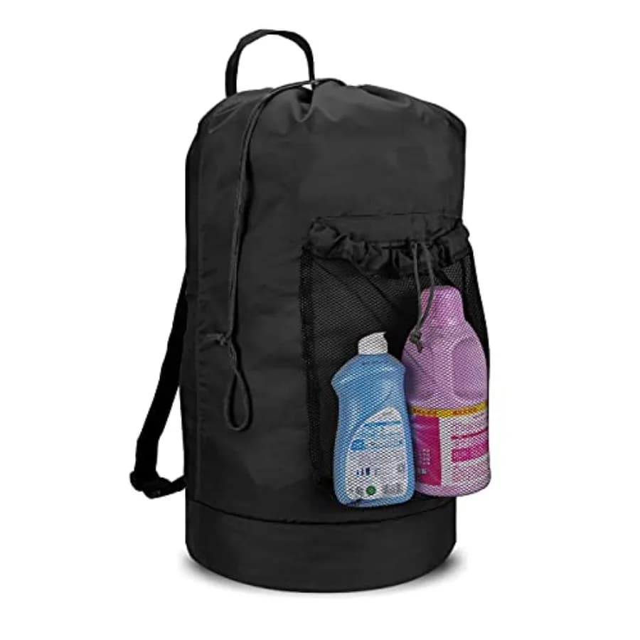 Backpack Laundry Bag, Laundry Backpack with Shoulder Straps and Mesh Pocket Durable Nylon Clothes Hamper Bag with Drawstring Cl