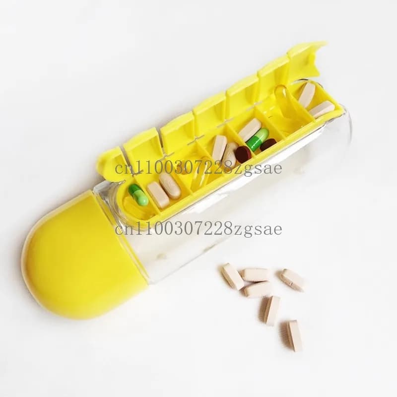 Borraccia portatile 2-in-1 con portamedicinali integrato, design creativo a forma di tazza, per sette giorni, ideale per l'uso all'aperto.
