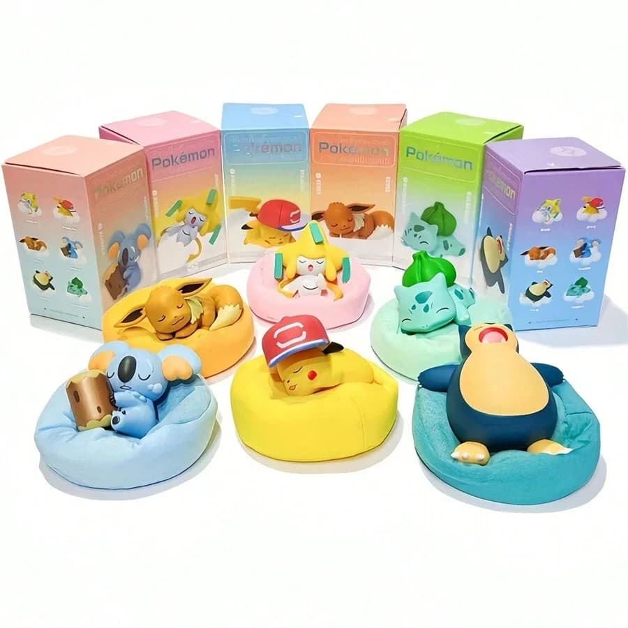 Pokemon 6 Stili Genuino Giocattoli Pikachu Bulbasaur Snorlax Jirachi Komala Carino Anime Figura Modello Bambole Con Panno Antipolvere Pad