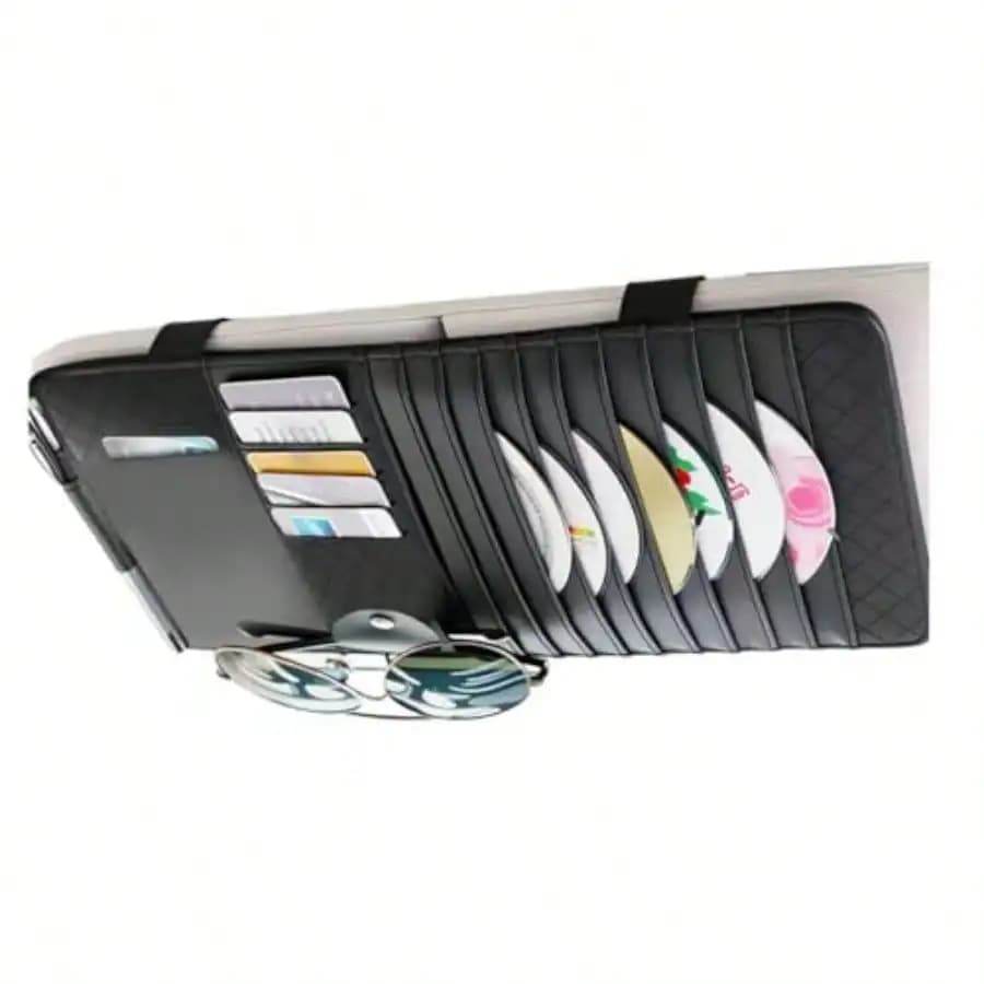 Porta CD ZCD per auto, organizer multiuso in pelle per visiera auto, porta CD per auto per riporre CD/DVD/schede/penne/occhiali da sole, porta CD universali per visiera auto, accessori per interni auto1