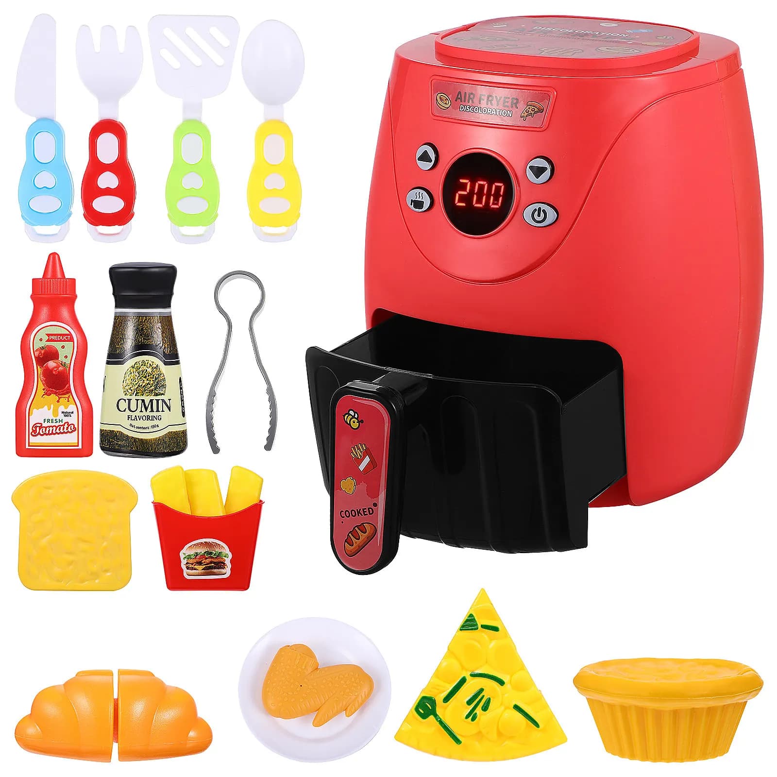 Set da Cucina Giocattolo con Friggitrice ad Aria a Colori Cangianti e Set di Cibo Finto per Gioco di Ruolo, Regalo di Compleanno Creativo