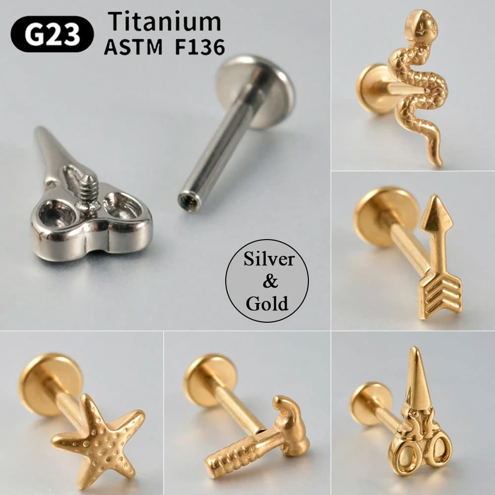 1PC Serpente G23 Orecchini in titanio massiccio per cartilagine Stud 16G Forbici filettate internamente Stella marina Elica Orecchio Trago Gioielli penetranti