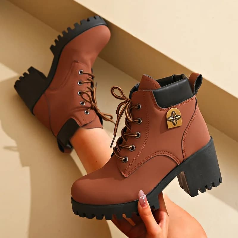 2026 New Trend Solid Round Toe High Heel Women's Short Boots Spring Autumn Fashion Simple Comfortable Outdoor Casual Women Shoes