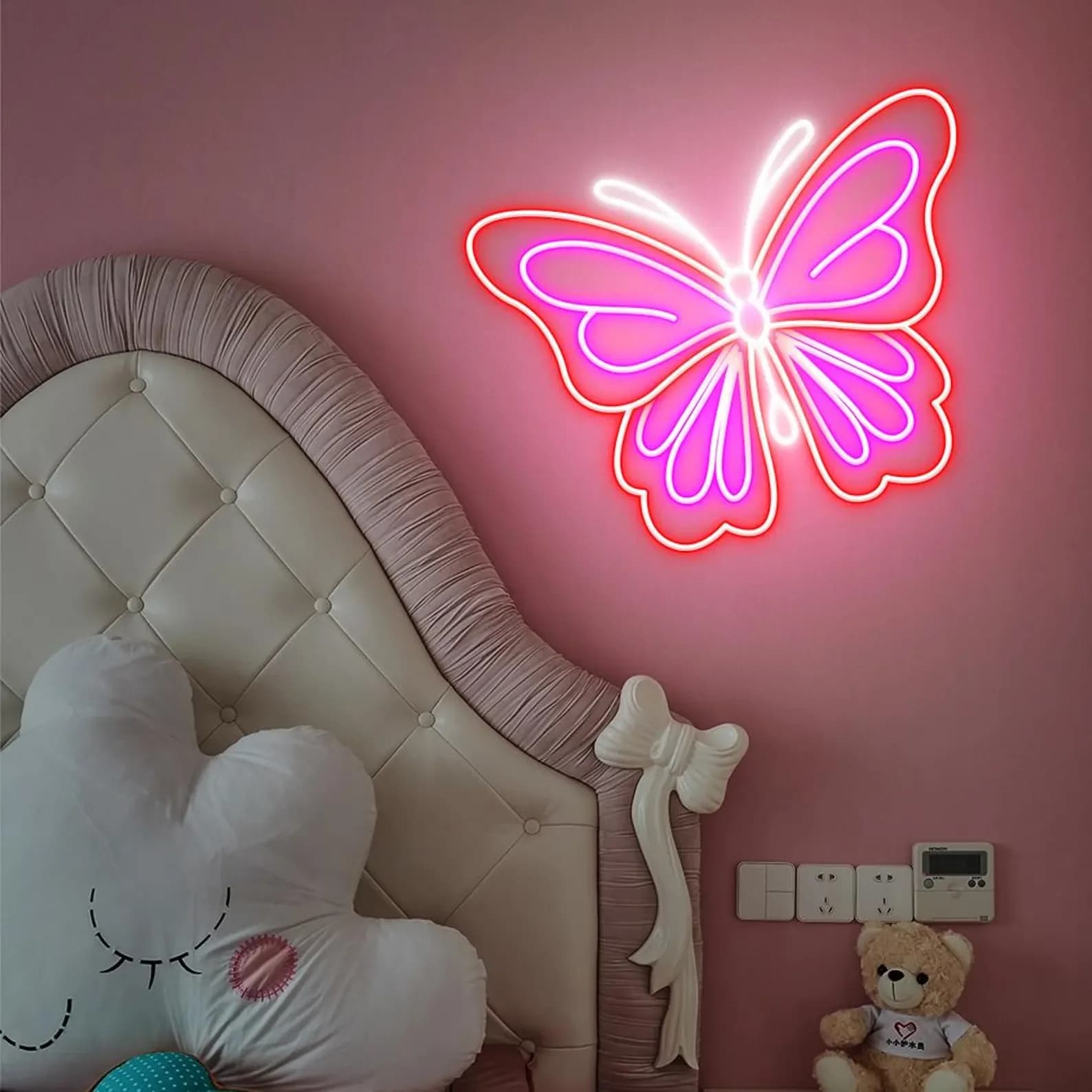 Insegna al neon a farfalla colorata, arte da parete al neon estetica per camera da letto, arredamento per soggiorno, insegna al neon aziendale, regalo per bambini