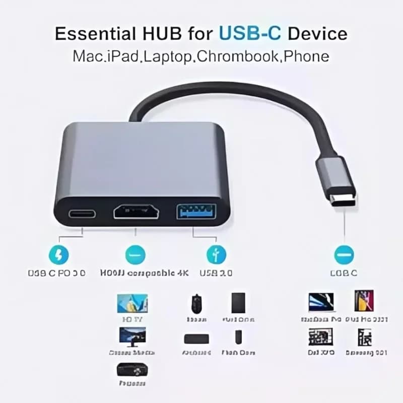 HUB di tipo C Splitter compatibile da USB C a HDMI USB-C 3 IN 1 4K Adattatore intelligente di ricarica rapida USB 3.0 PD compatibile con HDMI per MacBook
