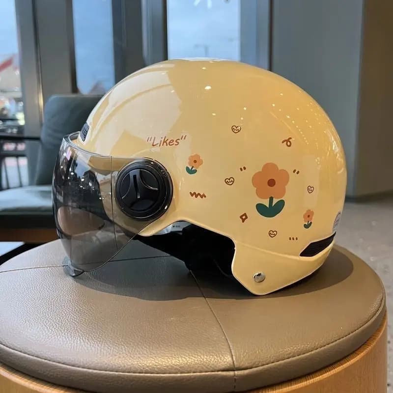 3C Certified Snowmobile Helmet Small Flower Design Dual Visor Universal for Electric Motorcycle Scooter Safety Cap