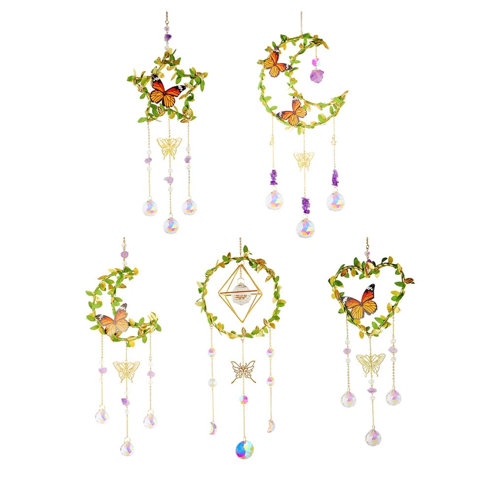 Crystal Prisms Pendant Star Moon Round Heart Light Catching Wind Chime Creative Rainbow Maker Ornament Home Garden Decor