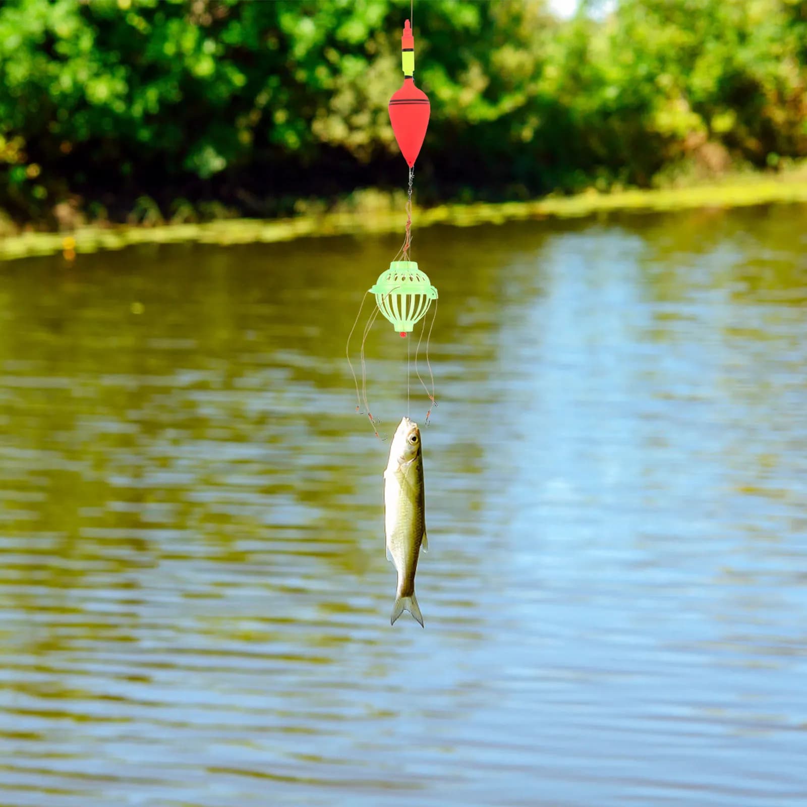 Set di 1 Gabbia per Esche Fluorescente Arancione con Amo Importato per Galleggiante, Attrezzatura da Pesca per Esterni