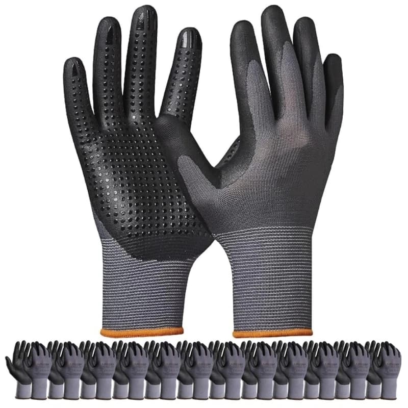 Guanti da lavoro di sicurezza con rivestimento in nitrile in microespuma Guanti da lavoro in maglia senza cuciture con impugnatura antiscivolo per uomo Guanti da costruzione per auto meccanico