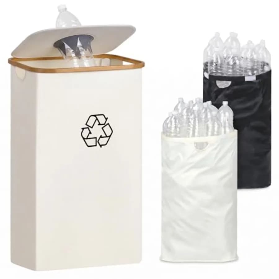29 Gallons Recycling Bins for Kitchen, Indoor Recycle Bins with Lid, 110L Large Recycle bin with 2 Removeable Reusable Inner Ba