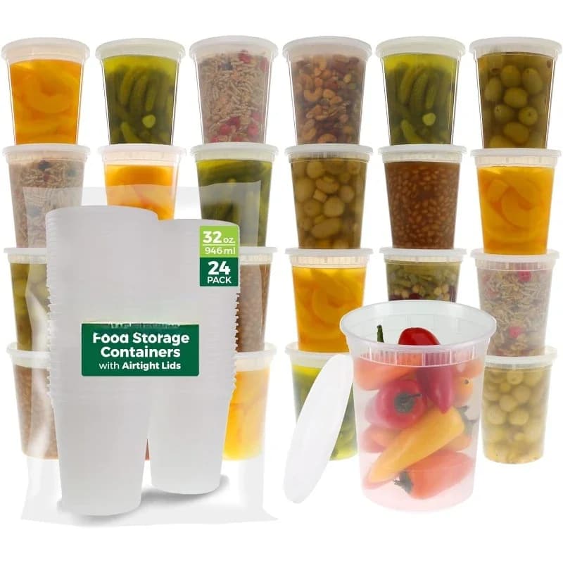 [24 Set] contenitori per gastronomia in plastica da 8 once-32 once con coperchi, melma, zuppa, contenitori per la preparazione dei pasti |