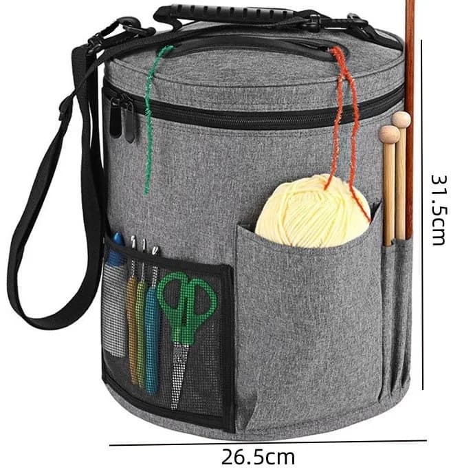 Grande borsa portaoggetti per maglieria - Borsa tote per maglieria con organizer per filati fai-da-te con ganci per uncinetto e custodia per aghi per palline di filato