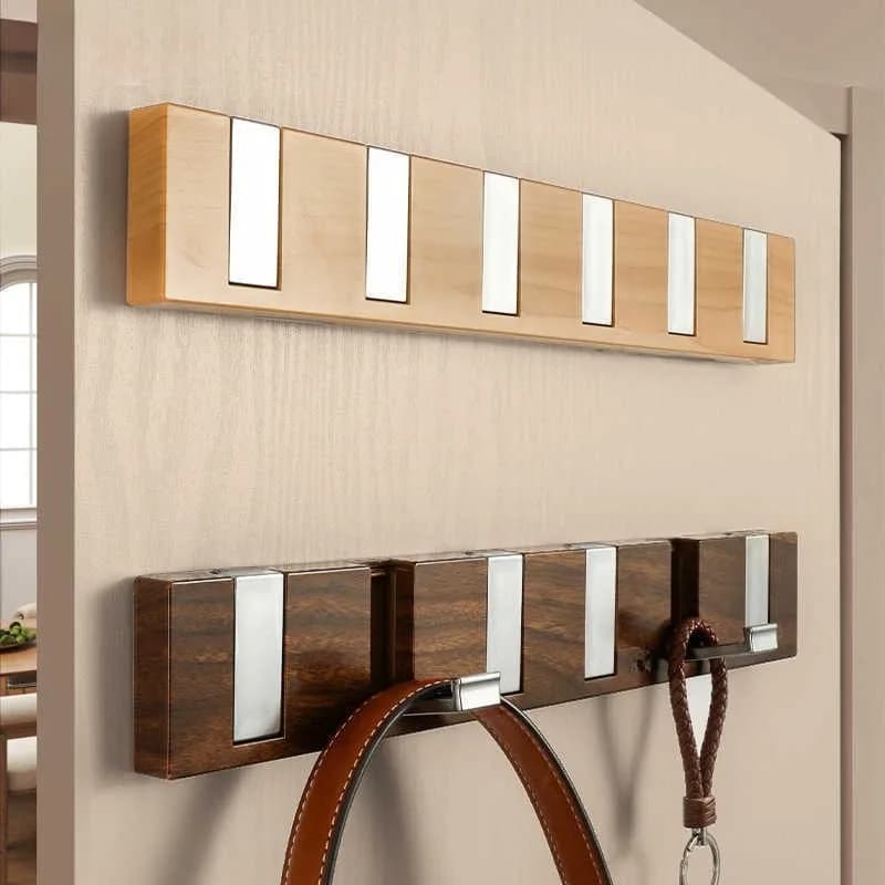 No punching on the hook behind the door, clothes and bags storage rack, and hanger on the door.