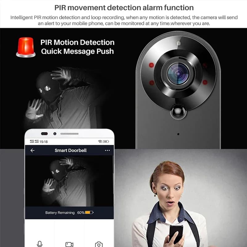 Videocamera per campanello intelligente senza fili 1080P Monitoraggio domestico remoto Tuya Sicurezza domestica intelligente Rileva campanello citofono per visione notturna