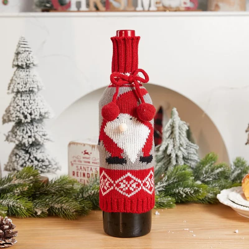 Sacchetti per bottiglie di vino natalizi fatti a mano, coperture per maglioni riutilizzabili per decorazioni natalizie per cene, regali festivi per feste