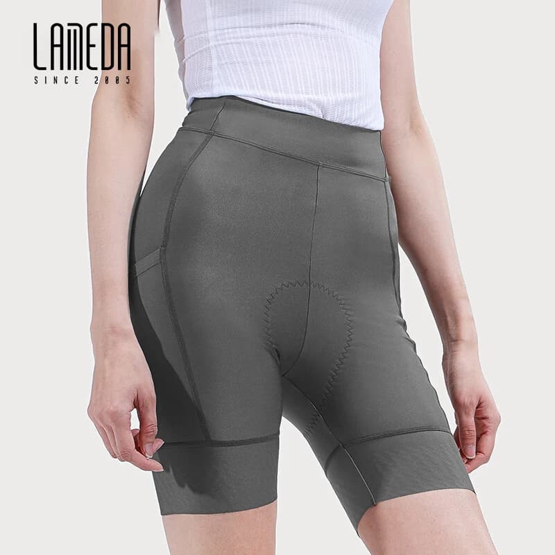 Pantaloncini da Ciclismo LAMEDA per Donna, Multitasche, Vita Alta, Traspiranti, Aderenti e Leggeri per Ciclismo su Strada Primavera-Estate
