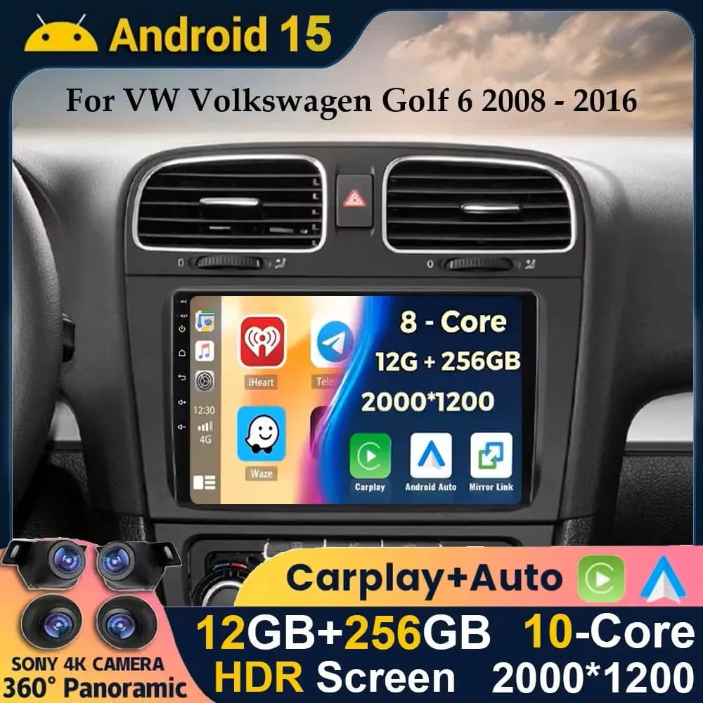 Android 15 Carplay Auto For VW Volkswagen Golf 6 2008 2009 2010 2011 2012 2013 2014-2016 Car Radio Multimedia Stereo Player GPS