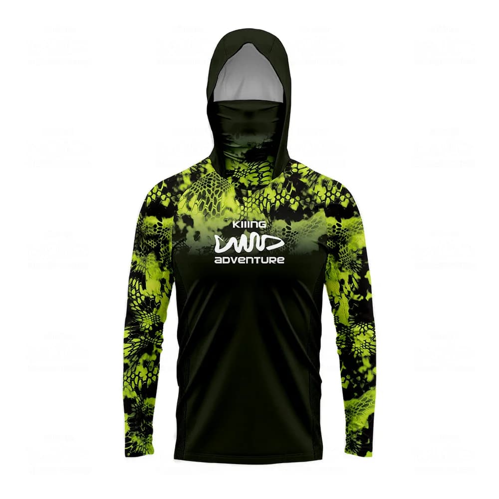 Kiiing Adventure Snake Pattern Camouflage Hooded Sunscreen Fishing Suit Outdoor Quick-drying Breathable Long Sleeve Mask Top