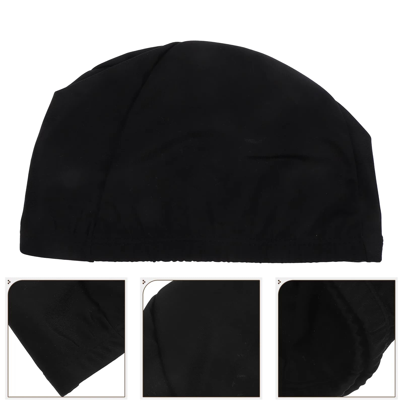Adult Swim Cap Non-Waterproof Polyester Cloth Fabric Black Men Women Swimming Hat Protect Head Hair Ears for Water Sports