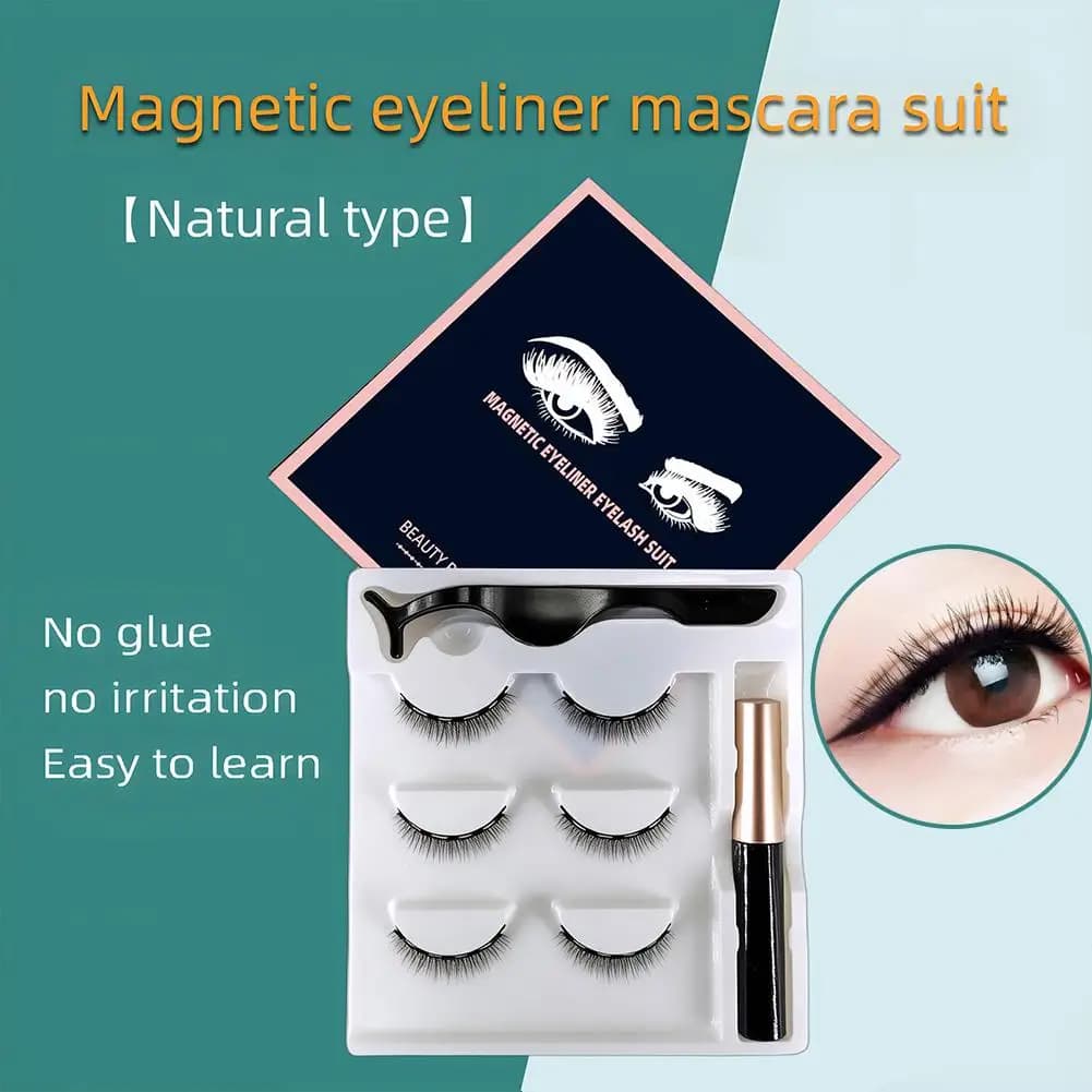 3D Magnetic Eyelash Paia Set - Black Magnetic Eyelashes, Mirrors and Natural, Without Colla, Waterproof, Anti-Watching, Reusable
