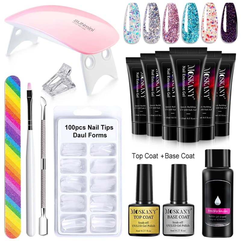 Complete set of poly nail gel with 6 W LED lamp Nail set for nail tips for beginners Toolkit for manicure extension 3D design decoration