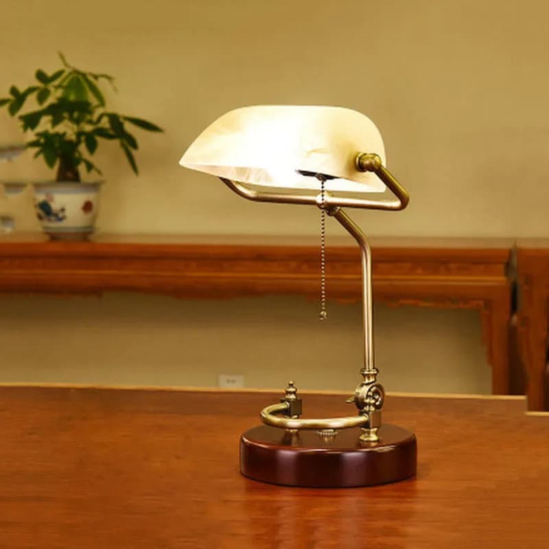Lampada da tavolo classica vintage banker E27 con interruttore lampade da scrivania paralume in vetro verde/giallo per studio camera da letto lettura domestica