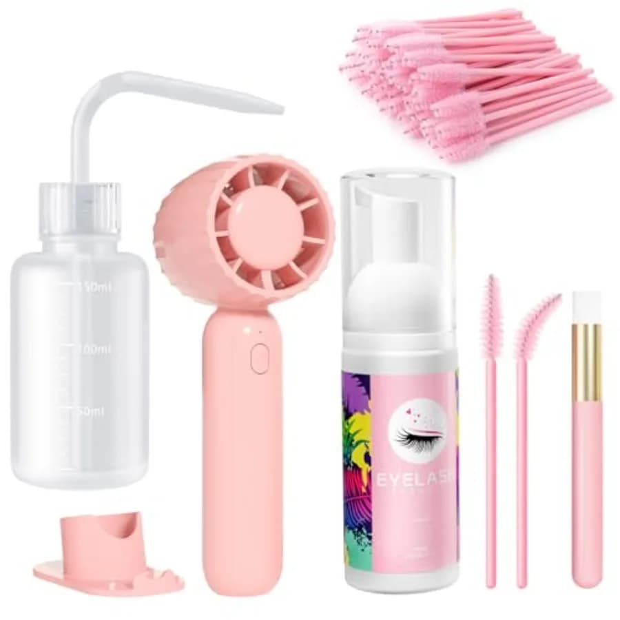 Cleaning Kit Qikma Eyelashes - Kit Shampoo Eyelashes 60ML with Rechargeable Portable Ventilator, Mascara Brush, Rinse Flacone, Makeup Cleaning Tool