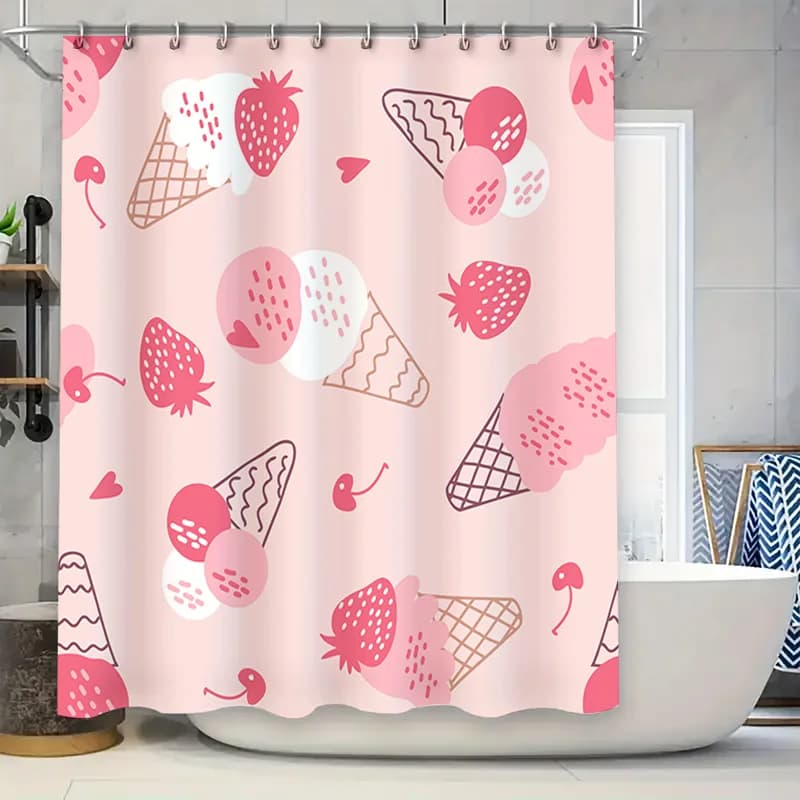 Tenda da doccia cono gelato alla fragola Decorazione da bagno rosa Decorazione per la casa Dimensioni personalizzabili disponibili
