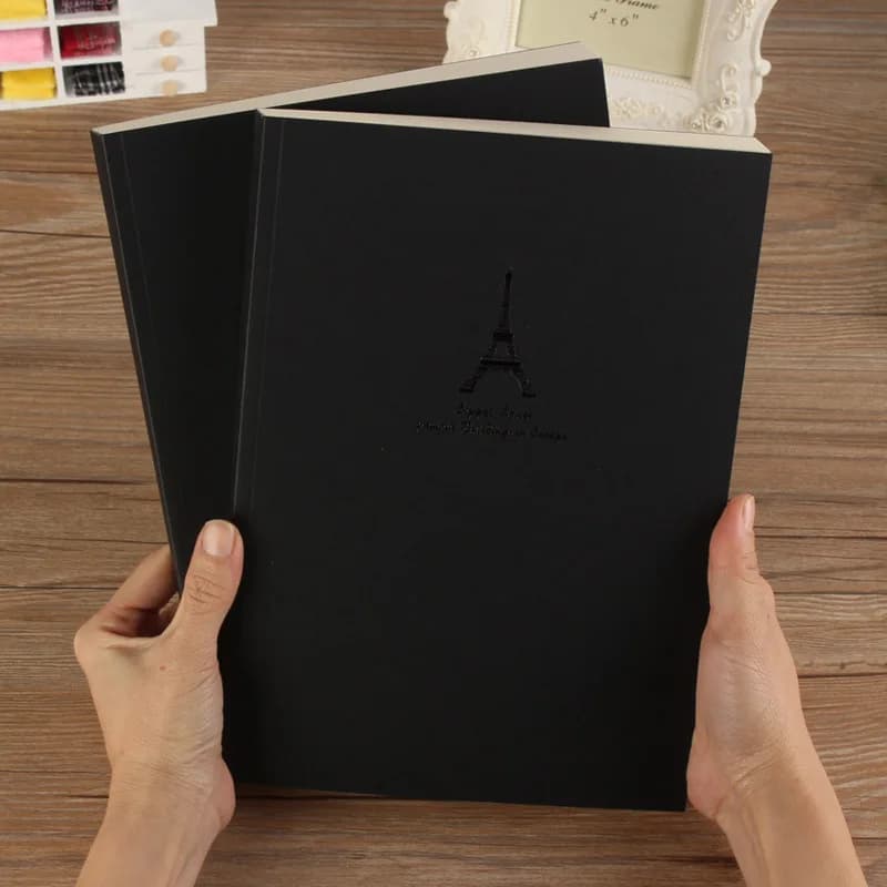 B5 Notebook,Sketchbook 140 Thickened Pages Black Cardboard Cover Blank Inner Pages For Quality Fine Art Painting And Doodle