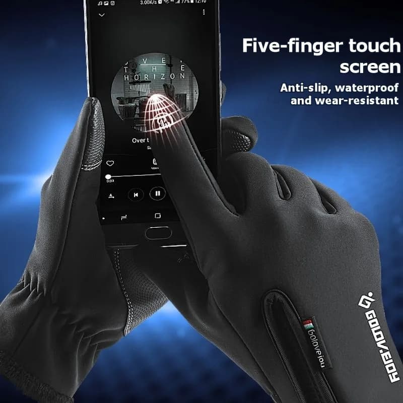 AA90-Thermal Winter Motorcycle Gloves-Full Finger Fleece Lined, G Waterproof, Windproof, Touch Screen Design For Riding