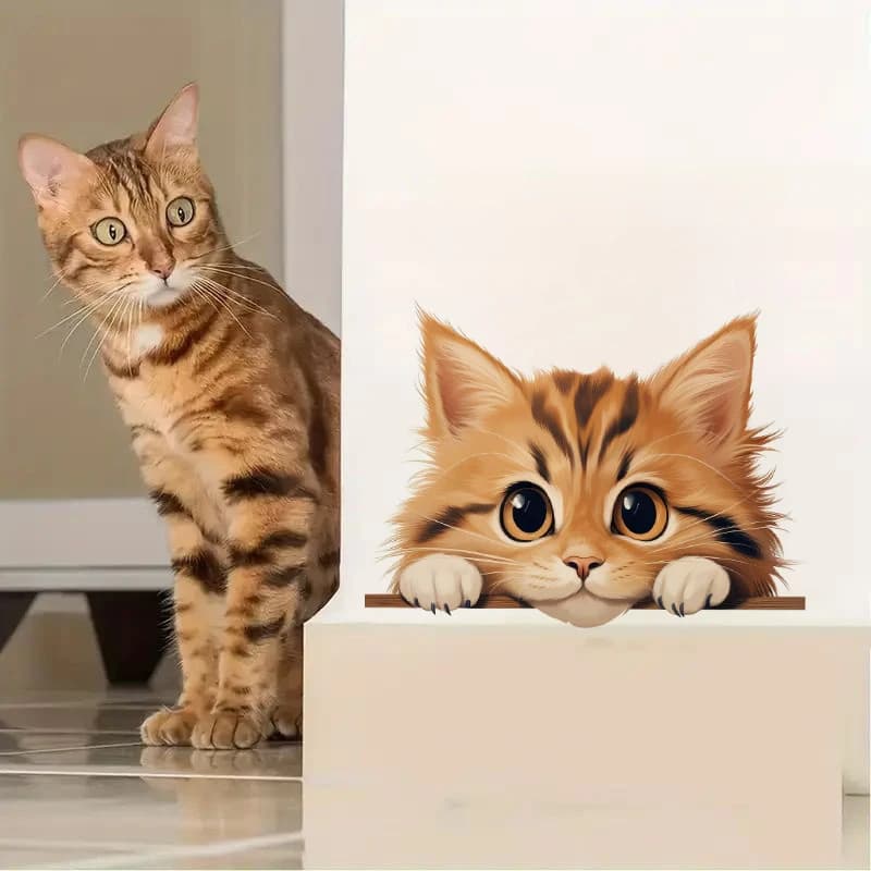 Divertente adesivo animale gatto che sbircia, adesivo da parete per la casa impermeabile, utilizzato per parete, bagno, armadietto, porta, WC, auto, laptop