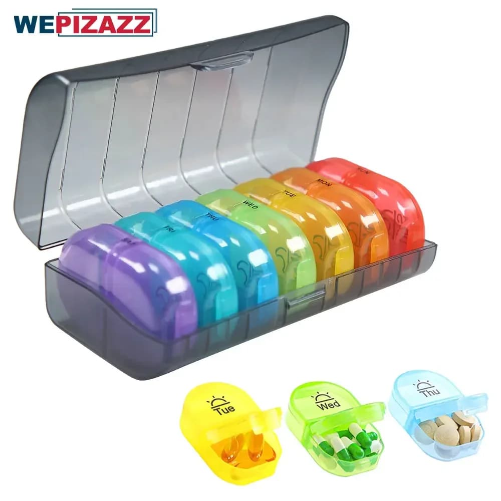 2 times a day, AM PM weekly pill holder with 7 daily pocket cases to contain vitamins, medicines, medicines and supplements