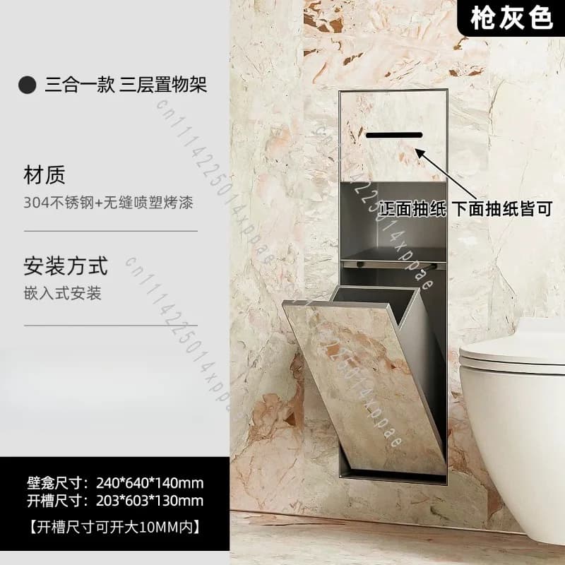 Small Bathroom Storage For Stainless Steel Recessed Trash Can in-Wall Tissue Box