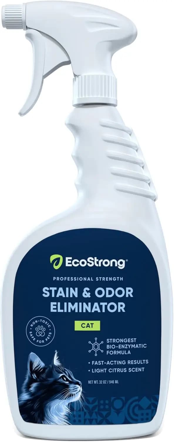 Spray Ecologico per Rimuovere Macchie e Odori di Gatto - Formula Enzimatica per Tappeti, Lettiere, Biancheria da Letto, Lavanderia (32 oz)
